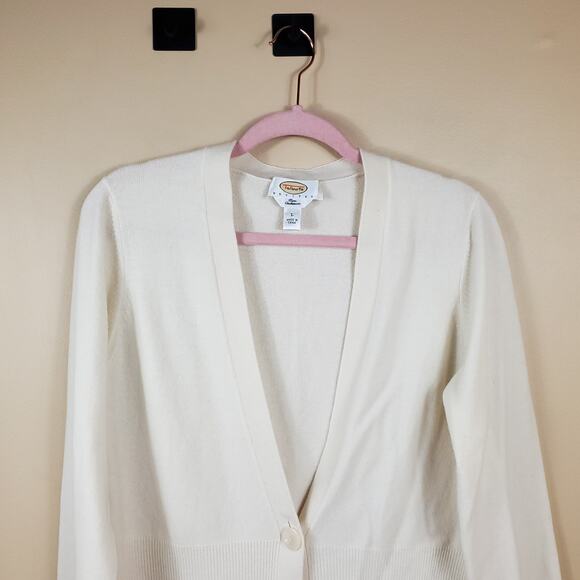 Talbots Cream 100% Cashmere One Button Cardigan Size L - Picture 2 of 12